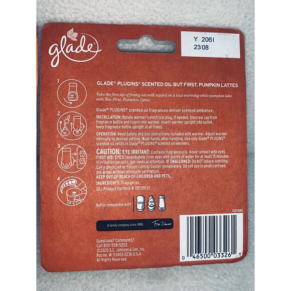 2X-2 Pack Glade Plugins Refills 1st Latte And Pumpkin Spice Things Up Autumn New - Picture 7 of 8